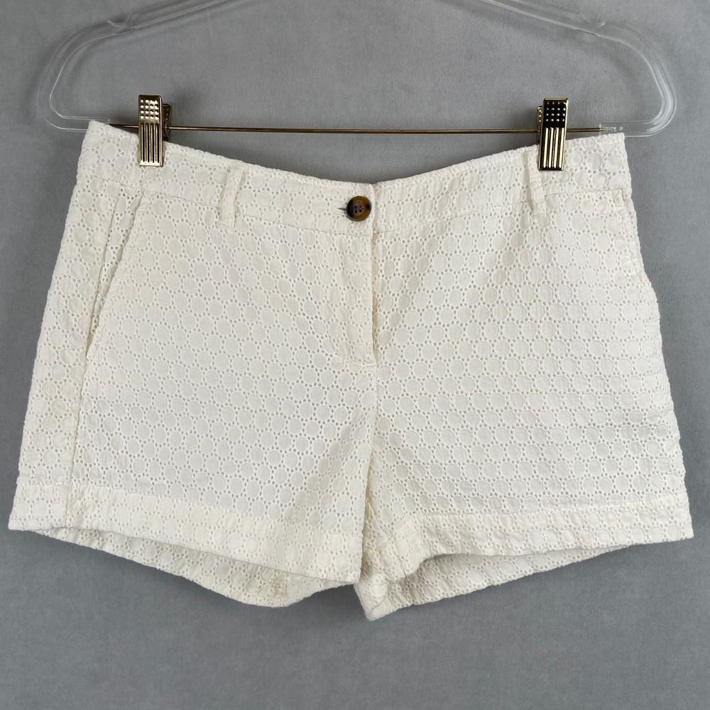 Boden White Eyelet Cotton Shorts Womens US 6P Petite WJ032 Summer Coastal Preppy
